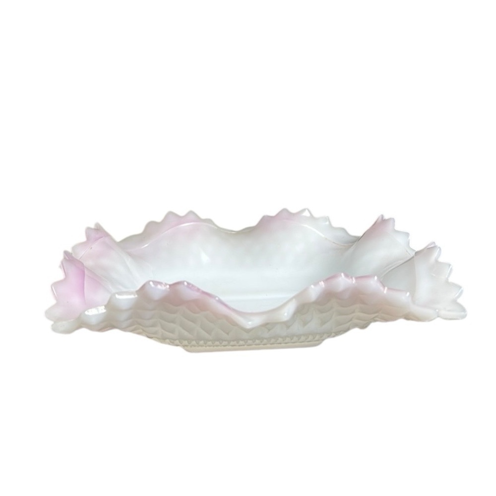 Vintage 60’s White Pink Milk Glass Candy/ Trinket Dish